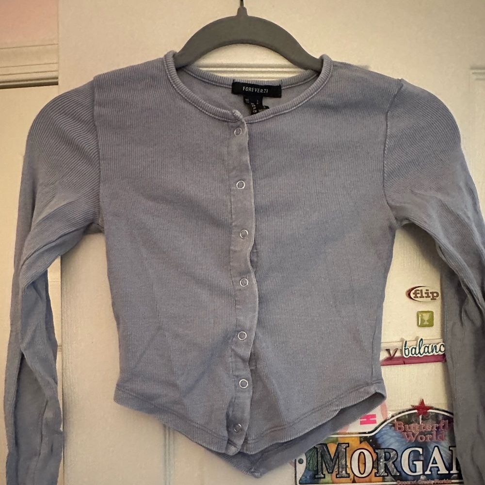 Long Sleeve Ribbed Shirt - Blue